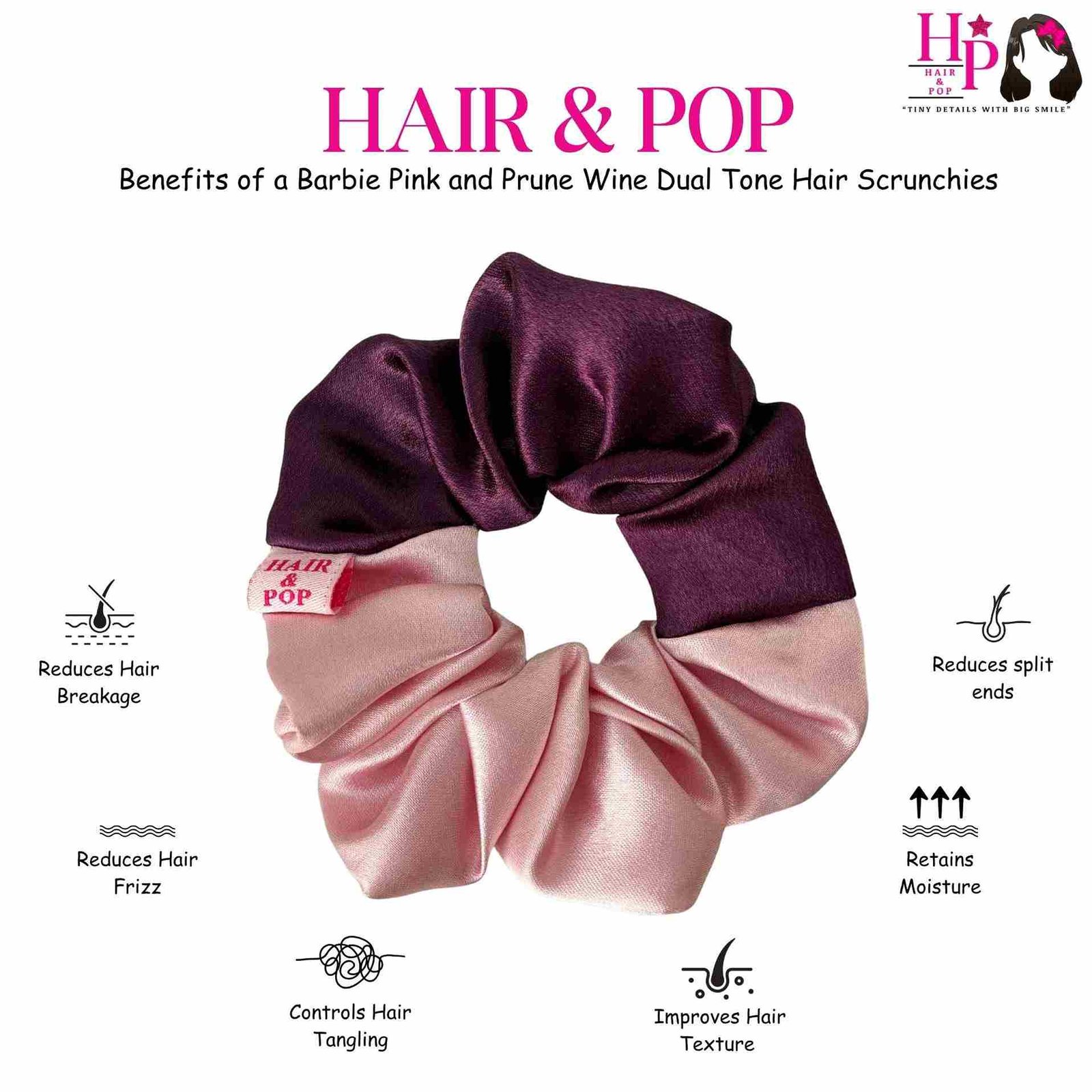 Barbie Pink & Prune Wine Dual Tone Hair Scrunchies